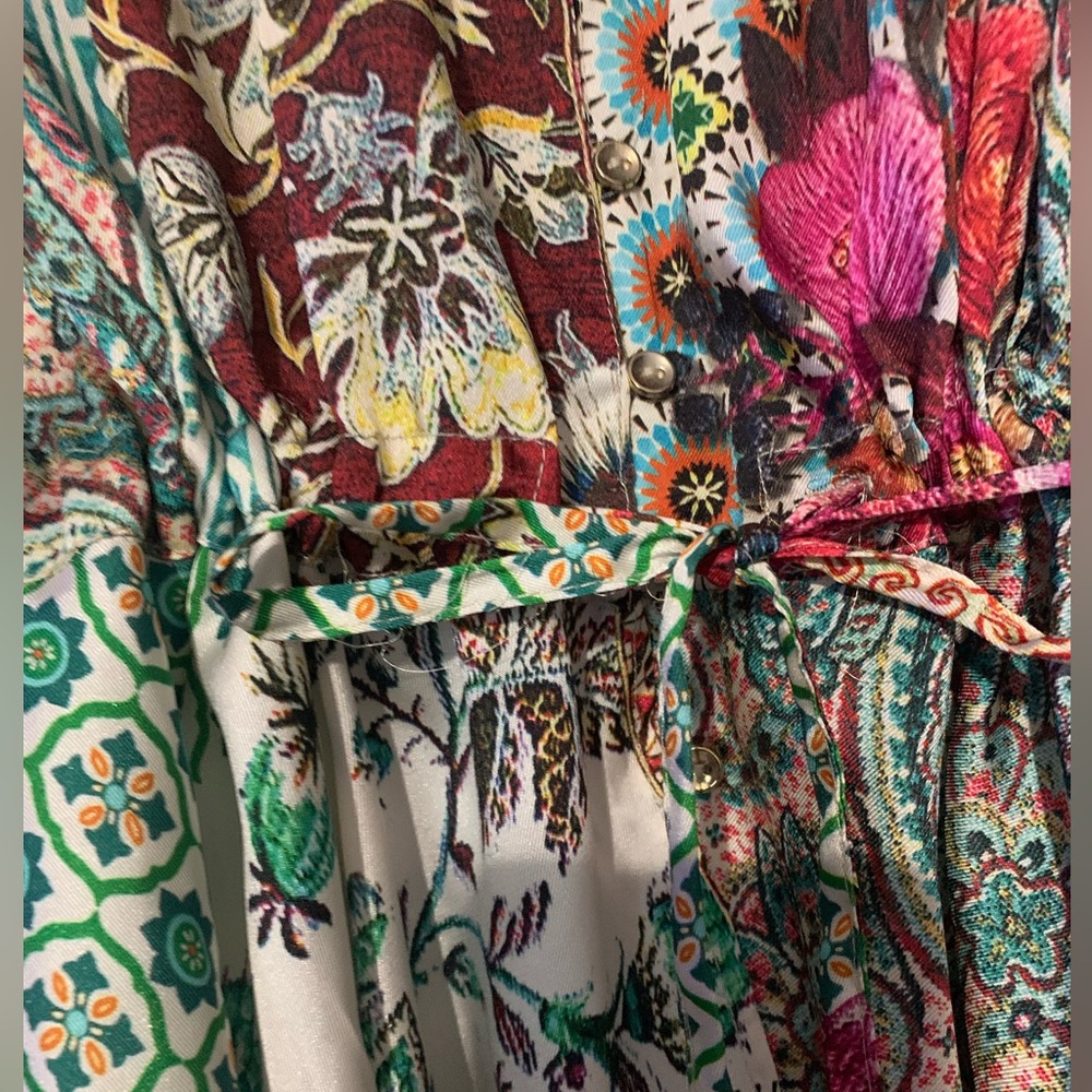 Zara Multicolor Geometric & Floral Mix Blouse in Teal, Green & Cream - Picture 3 of 4